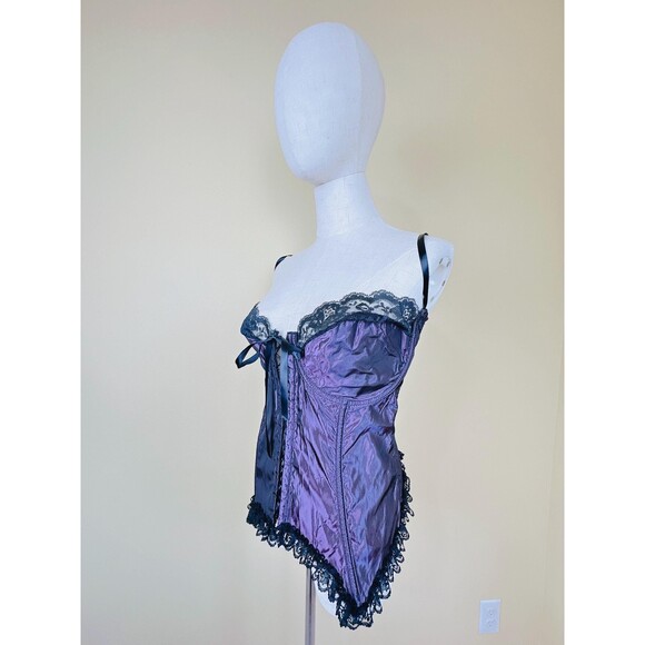 1990s Vintage Volup Purple Taffeta Bustier / 90s Ruffled Goth 42 / XL - XXL - Picture 5 of 7